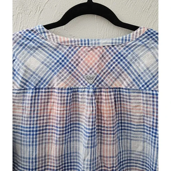 Columbia Women's Dress 3/4 Sleeve Size Large Blue Coral 100% Cotton Checkered - Picture 4 of 7